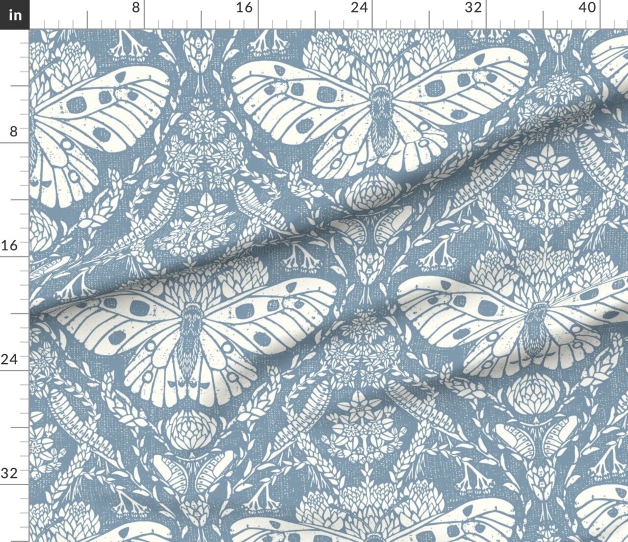 Blue Butterfly Botanical Succulents Modern Damask Floral Insect Moth Large Scale Bugs Custom Printed Fabric by Spoonflower Various Fabrics by the Yard or Fat Quarter